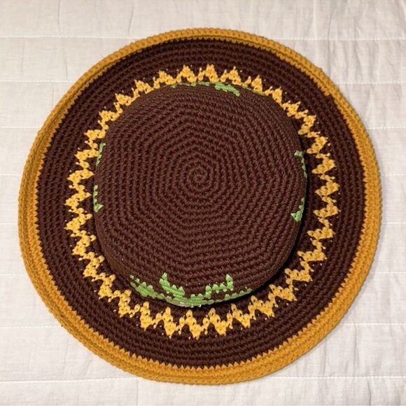 free people OS Palm Springs Palm TreeβBrown Gold Crochet Knit Brim Hat - Picture 5 of 9